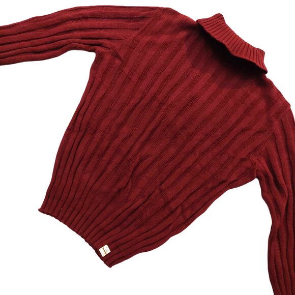 Vintage 1940s-1950s Burgundy/Wine Ribbed Long Sleeve Turtleneck Knit Sweater - Picture 3 of 8